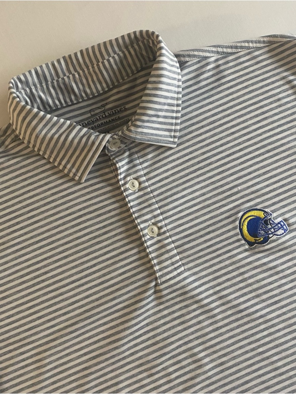 Los Angeles Rams Vineyard Vines Performance Polo Mens MED Striped NFL Golf Shirt